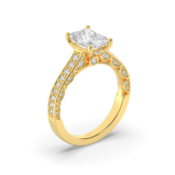 Ornated Cushion Solitaire Ring